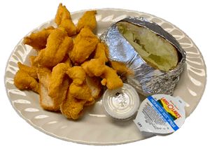 Fried catfish fritters & baked potato